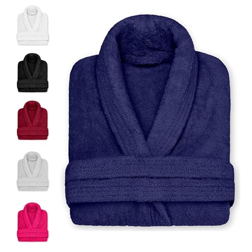 DECASATEXTIL Albornoz Mujer y Hombre - Bata Baño Unisex Ducha 100% Algodón 450g/m² – Suave, Secado Rápido y de Larga Duración – Ideal para Hogar, Hotel o Spa (MARINO S)