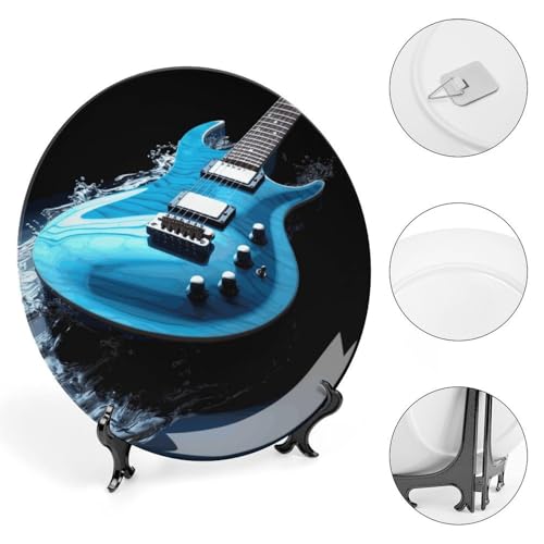Plato decorativo azul guitarra de porcelana Bone China 6 pulg miniatura 4