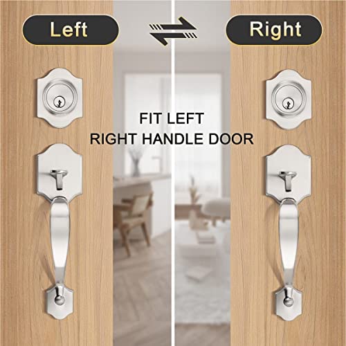 Tinewa 1 Pack Single Cylinder Deadbolt Handleset With Lever Inside, Front Entrance Door Handle, Reversible Door Handle Set Satin Nickel Finish #TOP4