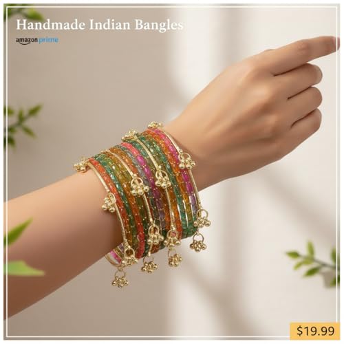Image of NEW SURYA ENTRPRISES Kashmiri Ghangharoo Glass Bangle Set for Women|Light Weight Bangles|Traditional Transparent Fancy Glass Chudi Set Of 16(12 Glass + 4 ghungroo bangles)