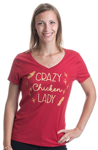 Crazy Chicken Lady | Cute Backyard Chicken Farmer Humor Ladies' V-Neck T-Shirt-(Vneck,L)