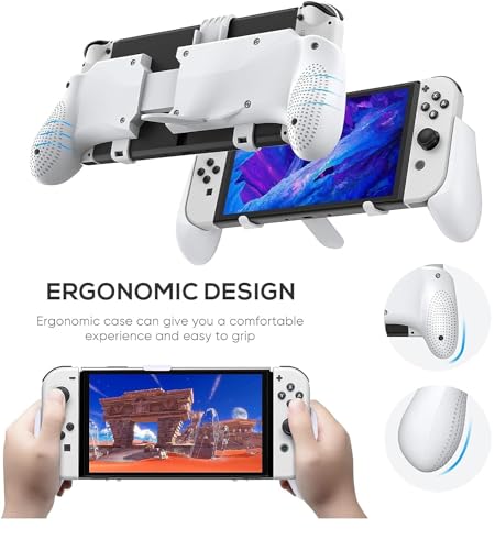 Image of TMG Hand Grip Stand for Nintendo Switch OLED Model, Switch, Switch Lite - Comfortable & Ergonomic Adjustable Handle Grip - White