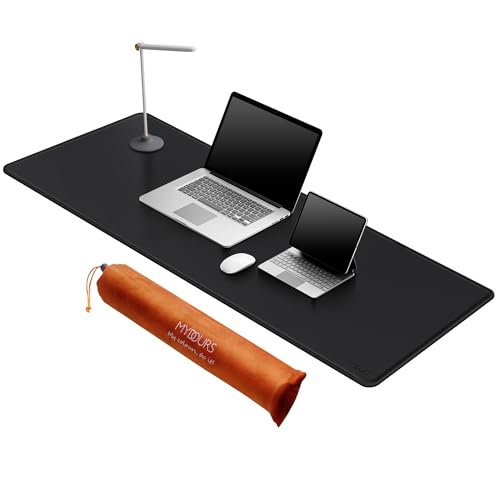 Mydours Sous-Main en cuir PU, Extra Large 130x40cm Sous-Main, Tapis de Souris en Daim Antidérapant à bords Cousus,Multifonctionnel Double Face Ultra Mince pour Protege Bureau pour bureau/maison (noir)