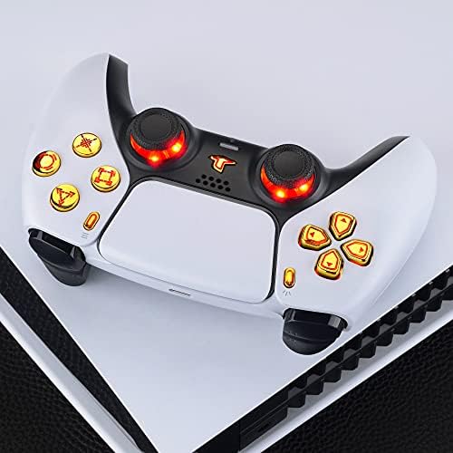 eXtremeRate Multi-Colors Luminated Dpad Thumbstick Udostępnij Przyciski Home Face dla ps5 Controller, Chrom Złoto Klasyczne Symbole Przyciski Zestaw LED DTF V3 dla ps5 Controller - Controller Nie Jest Wliczony W Cenę