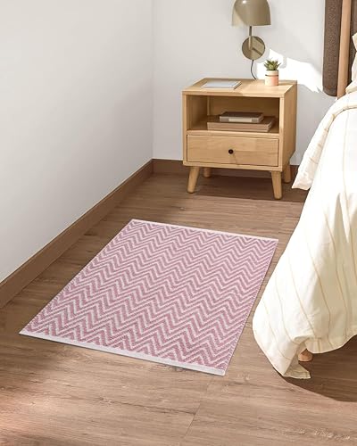 Image of THE HOME TALK Cotton Door mat | Bath Rug for Spa, Vanity Shower, Kitchen & Living Room | Water Absorbent Linens | Warm & Soft Carpets | 50 x 80 CM | Baby Pink