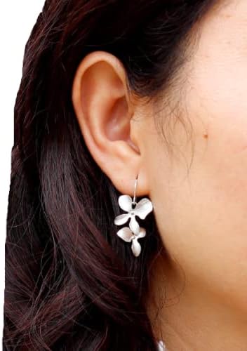 Dainty Brushed Orchids Flower in Silver or Gold Earrings - Birthday, Wedding Jewelry, Anniversary, Bridesmaid Gifts - Image 7