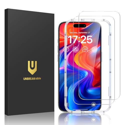 UNBREAKcable 2-Pack Screen Protector for iPhone 16 Plus Military-Grade Shatterproof Tempered Glass [9H+ Hardness] [Easy Installation Frame] [99.99% HD Clear] for Apple iPhone 16 Plus