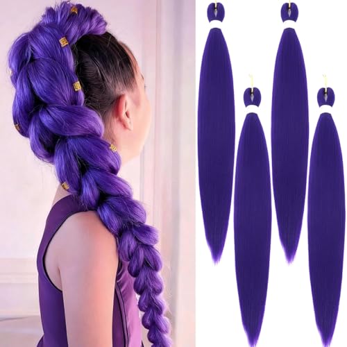 Sakkou 22inch Pre Stretched Purple Braiding Hair 4pcs/pack Hot Water Setting Styles Medium Length Braid Hair For Box Braids(Purple)