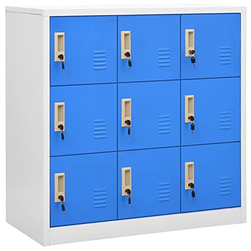 Gecheer Taquillas vestuarios,Armario taquilla,Armario archivador de Acero,Armario Metalico,Armario Oficina,Armarios de Almacenaje Gris Claro y Azul 90x45x92,5 cm