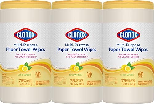 Clorox Multi-Purpose Paper Towel Wipes, Lemon Verbena, 75 Wipes Each, Pack of 3 Clorox Multi-Purpose Paper Towel Wipes, Lemon Verbena, 75 Wipes Each, Pack of 3
