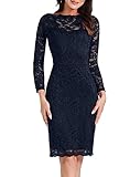 MSLG Bridal Shower Sresses for Bride Women's Elegant Floral Lace Business Bateau Neck Long Sleeves C
