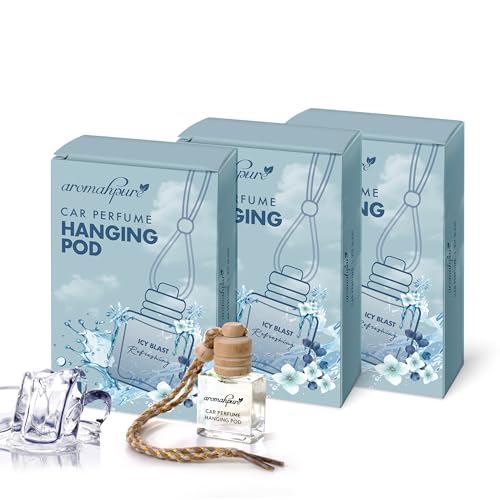 Image of Aromahpure Premium Car Perfume Hanging Pod |10 ML |Aqua Fragrance Car Air Freshener |Natural Fragrance Oils in Glass Bottle with Wooden Diffuser Lid |Last upto 30 Days (Pack 3), IFRA certified