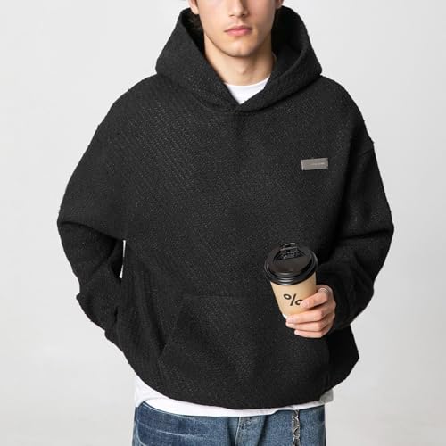 Men's Heavy Knit Slim Fit Hoodie Winter Warm Pullover Sweatshirt Elegant Woven Jacket Style Casual Outwear for3