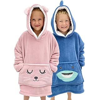 Big Softy Kids Oversized Blanket Hoodie - Animal Snuggle Hoodie - Soft & Warm - Girls & Boys (Pink Bunny)
