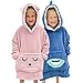 Wearable Blanket Kids 3-10yr, Fun Animal Kids Blanket Hoodie, Kids Comfy Hoodie Blanket, Kids Hooded Blanket Girl Boy Toddler (Pink Bunny Hoodie)