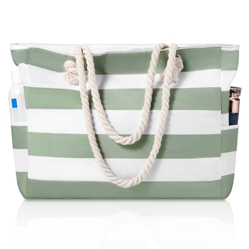 Large Beach Bags for Women - Waterproof Tote Measures 16x14x5.2 for ample storage; Features multiple pockets compact foldable design for beach travel sports pool shopping and daily use.