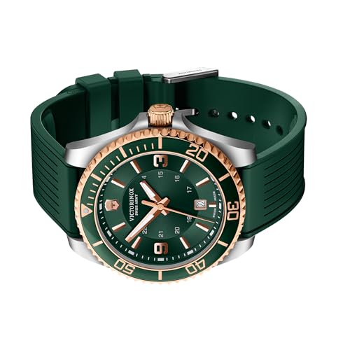 Image of Victorinox Maverick 43 mm, Silver Stainless Steel Case, Rose-Gold Stainless Steel Bezel, Green Dial, Green Rubber Strap Men's Watch, 249182
