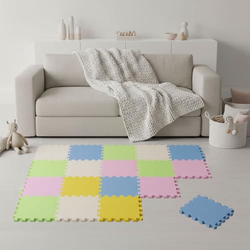 LittleTom 18 Piezas Alfombra Bebé desde el Primer Mes - 30x30 cm Colchoneta de Espuma EVA Acolchada - Superficie Puzzle Antideslizante para Niños Pequeños - Suelo Protector para la Habitación Infantil