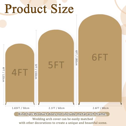 Image of FOTSHARER Wedding Arch Cover Set of 3 Brown Arch Cover 4FT 5FT 6FT Arch Stand Covers Balloon Arch Covers Stretchy Backdrop Round Top Chiara Arch Stand Cover Khaki Arch Backdrop for Wedding Party Decor