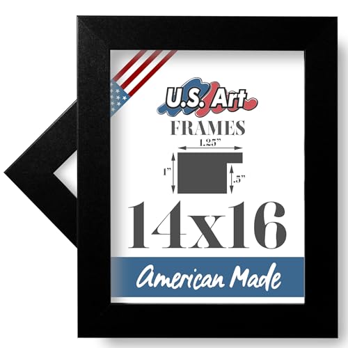 US Art 14x16 Inch Wall Decor Picture Poster Photo Frame, 1.25 Inch Wide Modern Black, Wood Composite MDF - 100% American Made