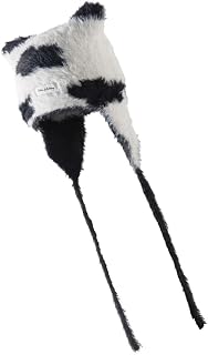 Gorro de felpa con orejas de gato, gorro de calavera de ganchillo para todas las edades, gorro cálido para ir de compras, caminar, color negro y blanco, negro, blanco, 6 1/2-8