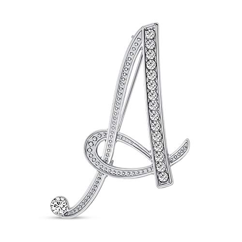 Image of Bling Jewelry Large Statement ABC Pave Crystal Cursive Script Monogram Letters Alphabet Initial Scarf Lapel Pin Brooch For Teen Women Rose, Yellow Gold Silver Plated