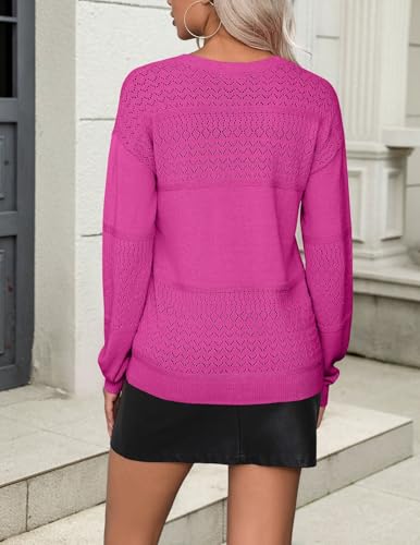 Image of Zeagoo Womens 2026 Fall Sweaters Casual Long Sleeve Ribbed Knit Pullover V Neck Lightweight Crochet Pullover Sweater Top