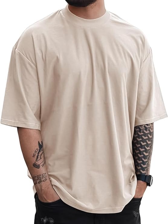 Image of CHKOKKO Oversized Tshirt for man Solid Classic Round Neck Loose Fit Half Sleeve Soft and Comfortable Casual Stylish wear for Summer