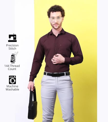 Image of CONTRARY Men's Pure Cotton Solid Stylish Casual & Formal Wear Shirt | Stylish Regular Fit Full Sleeve Comfortable Office Party Trendy Shirt - Multi Color
