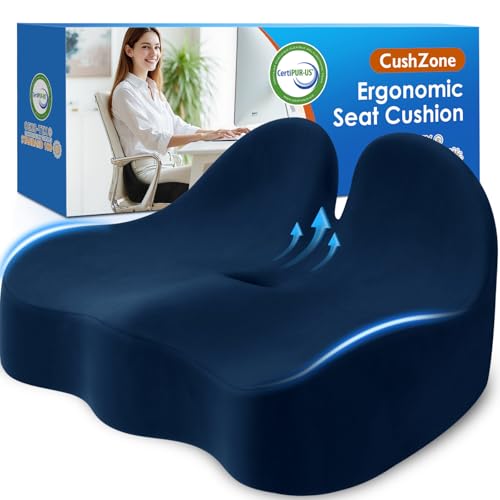 CushZone Seat Cushion, Memory Foam Office Chair Seat Cushion for Office Chairs/Car/Long Trip/Desk Chair/Gaming, X-Large Size for Sciatica & Hip & Tailbone Pain Relief, Sciatica Support (Blue)