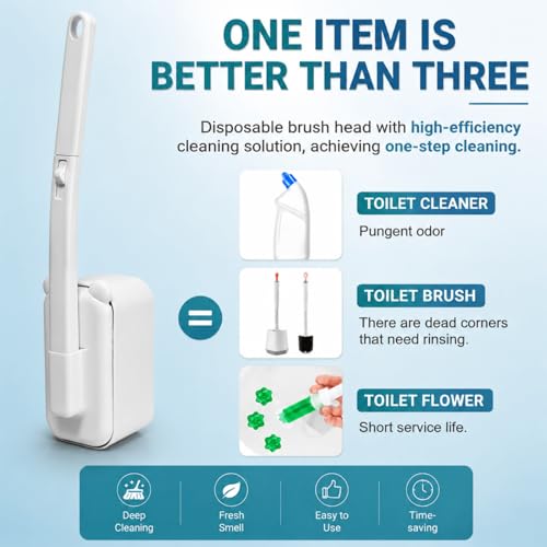 Disposable Toilet Brush with 48 Refills,Toilet Cleaning Supplies,Toilet Wand Brush Starter Kit,Wall Mounted Toilet Bowl Cleaner Brush with Holder for Bathroom Deep Cleaning & Hygiene (White) by clowand - Used condition - Image 3