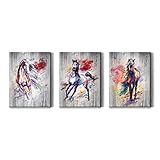 Set of 3 Watercolor Horse Painting Wall Decor Framed Canvas Prints Wall Art for Bedroom Bathroom Dining Room Aesthetics Modern Home Wall Decor Farmhouse Rustic Decorations Pictures 12 x 16 Inch