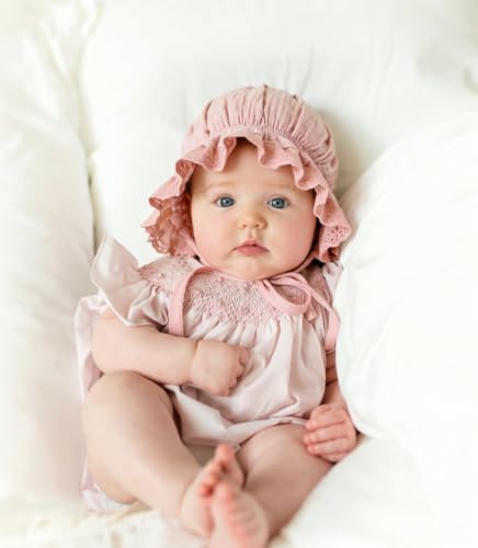 Image of DRESHOW BQUBO Baby Bonnet Lace Cotton Baptism Bonnet for Baby Girls Newborn Soft Warm Cap Hospital Hat Sleepy Hat with Tie