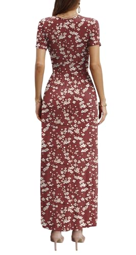 Image of CATHY Maxi Dresses for Women Short Sleeve V-Neck Casual Long Summer Wrap Dress with Pockets