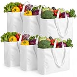 Xosjska Canvas Grocery Bag Reusable Grocery Bags with Long Shoulder Strap and Short Handle Washable Canvas Grocery-Bags Foldable for Home & Shopping(6 Pack)