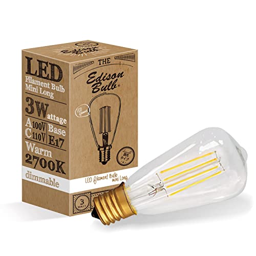 エジソンバルブ LED電球 E17 (ミニロングクリア) 調光器対応 電球色 3W 320lm