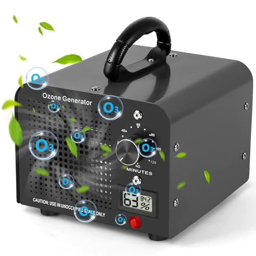 Ozone Generator 60000 mg/h High Capacity Ozone Machine Air Purifier with Temperature Humidity Display and 120 Min Timer for 320 Room for Home Car Office Garage Smoke and Pet Odours