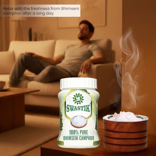 Image of Swastik 100% Organic and Premium Bhimseni Camphor-100 gm Jar Pack of 1|for Puja,Aromatheraphy & Refreshing Atmosphere|Used in Temple Teertham and Indian Sweets