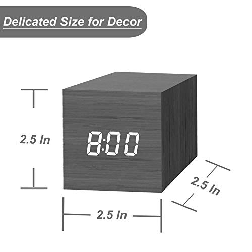 Digital Alarm Clock, With Wooden Electronic Led Time Display, 3 Dual Plus Alarm, 2.5-Inch Cubic Small Mini Wood Made Electric Clocks For Bedroom, Bedside, Desk, Black #TOP1