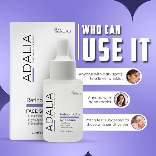 Image of Adalia Retinol 0.3% Face Serum for Fine Lines, Wrinkles, Blemishes & Dark Spots, Anti-Aging Night Serum for Smooth Skin Texture, Uneven Skin Tone & Dullness, Lightweight Fragrance-Free Formula for Women & Men, 30ml