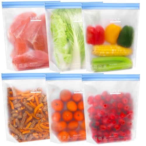SPLF 6 Pack Reusable Gallon Freezer Bags Dishwasher Safe, Extra T...
