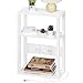 YUFAM 3-Tier Small Narrow Wood Side Table with Charging Station, Skinny Nightstand for Small Space, Slim Bedside Table with Storage for Couch, Thin End Table with USB Ports and Outlets, White
