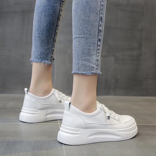 Women's Comfortable Platform Thick Sole White Sneakers Fashion Casual Low Top Lace Up Soft Non-Slip Walking Shoes4