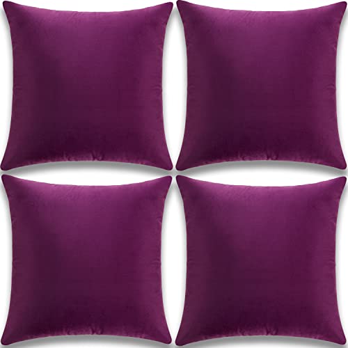 Yonous Housses de Coussin, Velours Doux Premium Coussins Décoratifs de Jet pour Canapé Lit Canapé-lit Chaise, Lot de 4, Violet Aubergine, 18x18 pouces / 45...