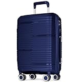 POSH Maletín de polipropileno – Neceser de maquillaje, equipaje de mano, maletas medianas y grandes y carros – Maleta de viaje con cerradura TSA y ruedas dobles silenciosas – apilable, azul oscuro