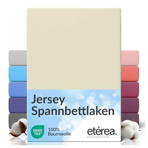 etérea Comfort Jersey Spannbettlaken 90x200-100x200 cm - 100% Baumwolle Spannbetttuch Bettlaken bis 25 cm Matratze - Natur 3 etérea Comfort Jersey Spannbettlaken 90x200-100x200 cm - 100% Baumwolle Spannbetttuch Bettlaken bis 25 cm Matratze - Natur