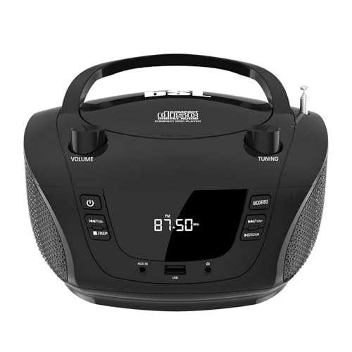 Boombox Radio CD portátil con Bluetooth BSL JL-2031A | con 4W de Potencia RMS | Radio FM y Puerto USB Compatible con Archivos mp3 | Display LCD | Entrada AUX IN y Salida Auriculares