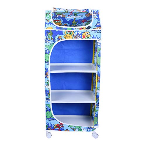 Image of Little One's | 4 Plastic Shelves Baby Foldable Wardrobe (Made in India), Unbreakable Material, (Plastic Structure)| Jungle Blue | HP4 /AB