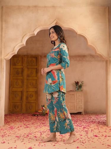Image of Leriya Fashion Kurta Sets for Woman | Co ord Set for Women Stylish | Kurti Set for Woman | Short Kurti for Women | Kurtis | Ethnic Jaipuri Straight Kurta Set with Palazzo Pants | Salwar Suit for Party Outfits