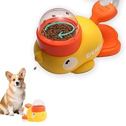 Dog Treat Dispenser Toy Yellow Duck Pet Feeder Interactive Slow Duck Feeder Dog Food Puzzle Toy Brain Stimulation Toys for Boredom Small & Medium Dogs